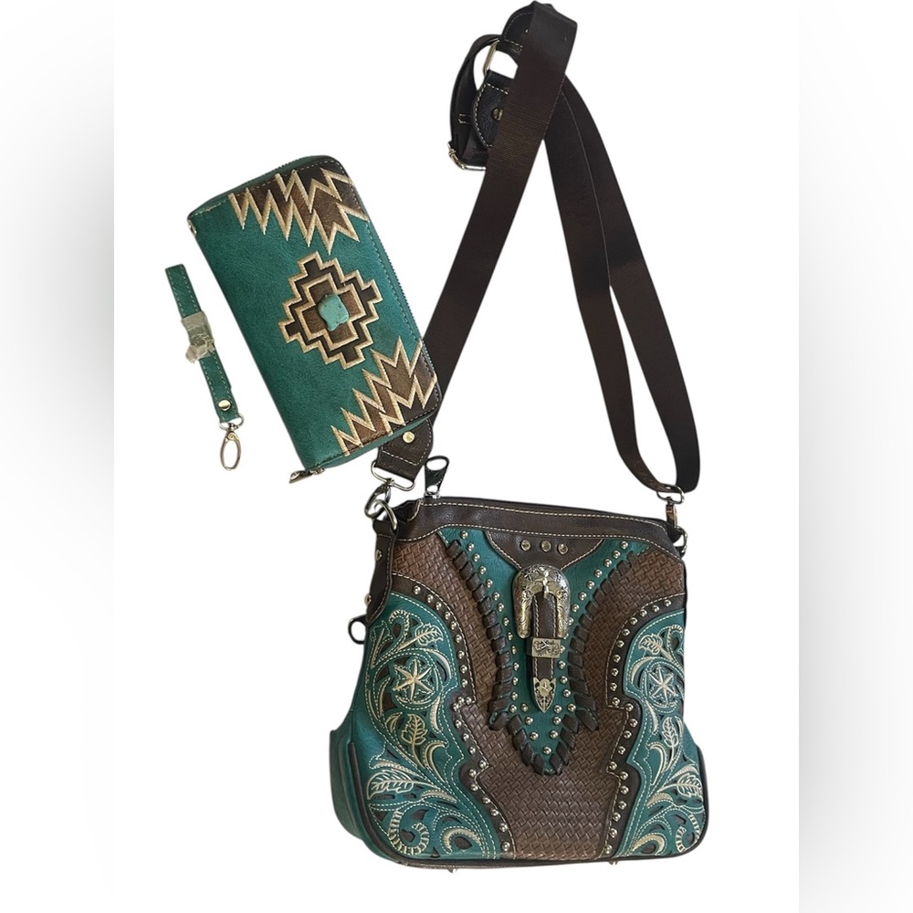 Stylish Brown and Green Women's Bag Set
